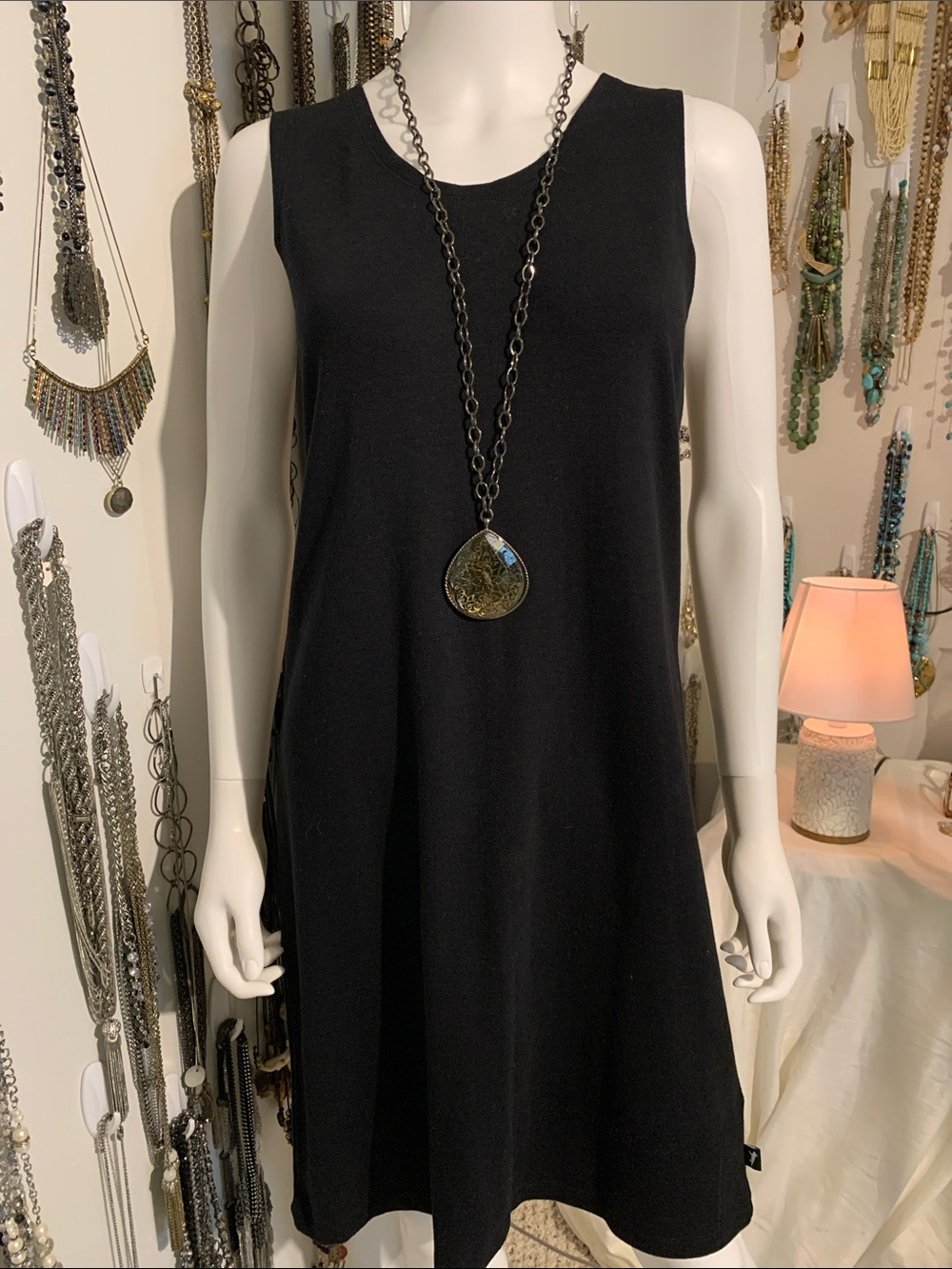 Horny Toad Black Sleeveless Shift Dress with necklace